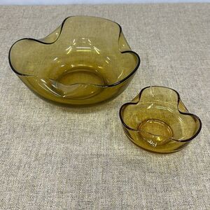 MCM 1960’s Anchor Hocking Amber Chip and Dip Wavy Bowls